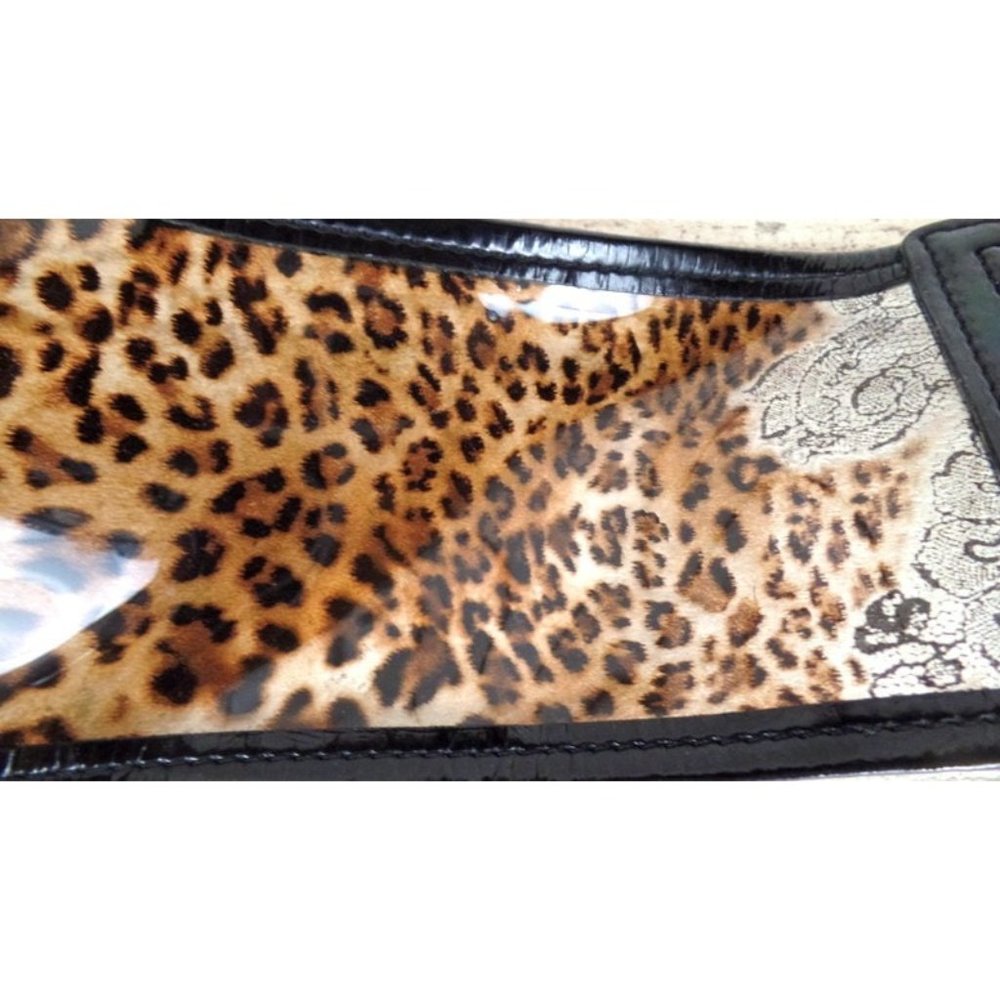 90s vintage wide animal print leather plastic see through belt/black/brown - Picture 3 of 5
